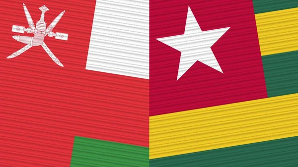 Togo Oman Two Half Flags Together Fabric Texture Illustration — стоковое фото