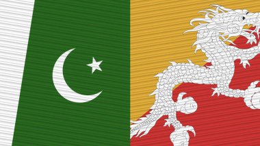 Bhutan ve Pakistan İki Yarım Bayrak Birlikte Kumaş Çizimi