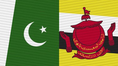 Brunei ve Pakistan İki Yarım Bayrak Birlikte Kumaş Doku İllüstrasyonu