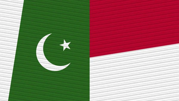 Indonesia Pakistan Due Mezze Bandiere Insieme Tessuto Texture Illustrazione — Foto Stock