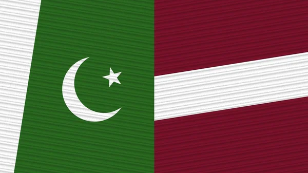 Letland Pakistan Twee Halve Vlaggen Samen Stof Textuur Illustratie — Stockfoto