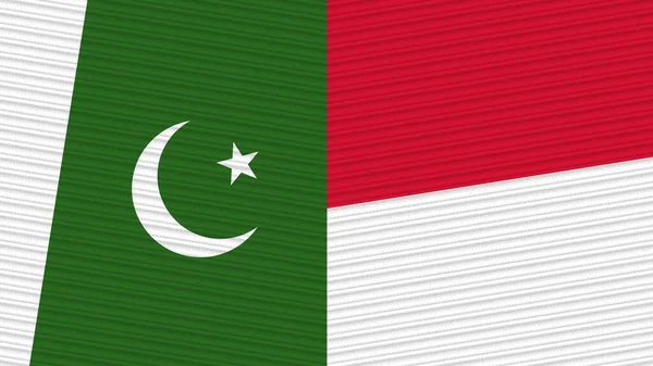 Monaco Pakistan Due Mezze Bandiere Insieme Tessuto Texture Illustrazione — Foto Stock