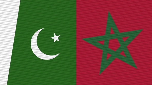 Morocco Pakistan Two Half Flags Together Fabric Texture Illustration — Stock Photo, Image
