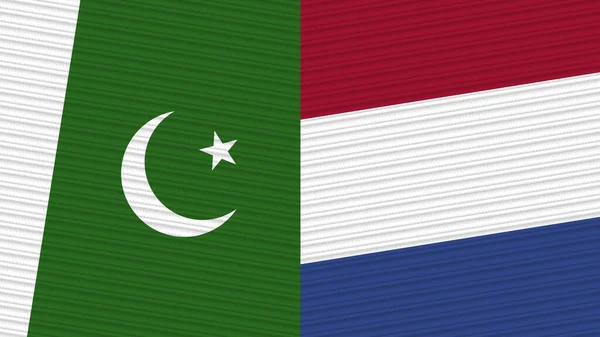 Nizozemsko Pákistán Dvě Poloviční Vlajky Dohromady Textilní Textura Ilustrace — Stock fotografie