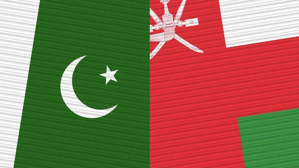 Omán Pákistán Dvě Poloviční Vlajky Dohromady Textilní Textury Ilustrace — Stock fotografie
