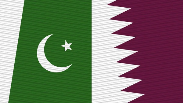 Qatar Pakistan Due Mezze Bandiere Insieme Tessuto Texture Illustrazione — Foto Stock