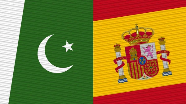 Espanha Paquistão Duas Meias Bandeiras Juntas Ilustração Textura Tecido — Fotografia de Stock