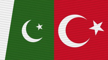 Türkiye ve Pakistan Birlikte İki Yarım Bayrak Kumaş Resim