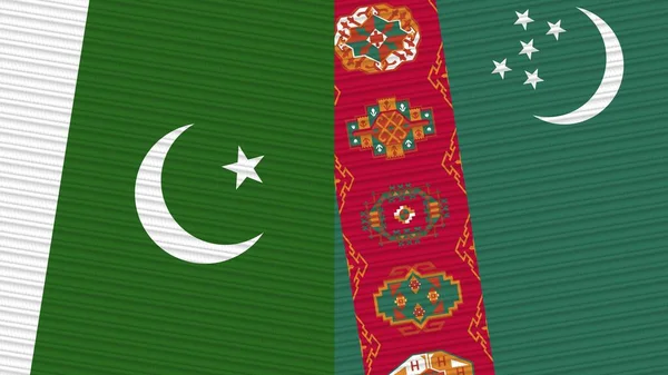 Turkmenistan Och Pakistan Två Halva Flaggor Tillsammans Tyg Textur Illustration — Stockfoto