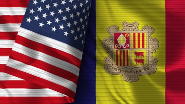 Andorra ve Amerika Birleşik Devletleri Gerçekçi Bayrak Kumaşı Dokusu 3D Görüntü