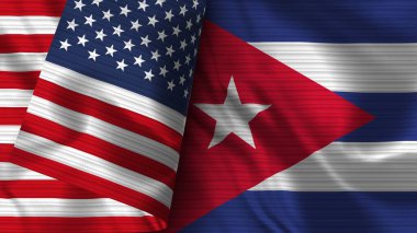 Küba ve Amerika Birleşik Devletleri Gerçekçi Bayrak Kumaşı Dokusu 3D Görüntü