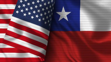 Şili ve Amerika Birleşik Devletleri Gerçekçi Bayrak Kumaşı Dokusu 3D Görüntü