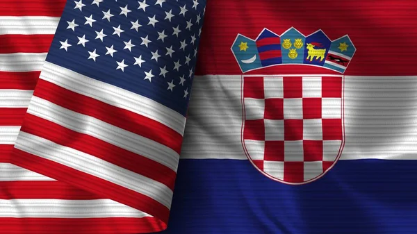 Croacia Estados Unidos América Tela Bandera Realista Textura Ilustración — Foto de Stock