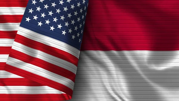 Ινδονησία Και Ηνωμένες Πολιτείες Της Αμερικής Ρεαλιστική Σημαία Ύφασμα Εικονογράφηση — Φωτογραφία Αρχείου