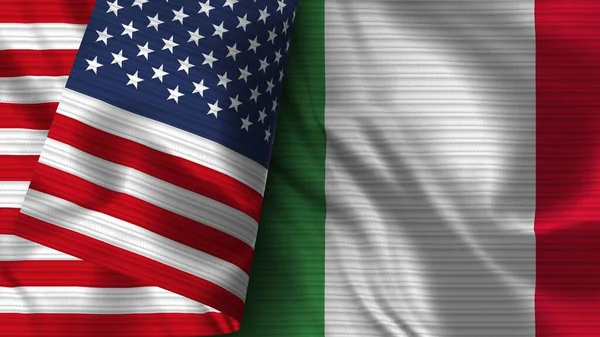 意大利和美利坚合众国的实际国旗面料3D插图 — 图库照片