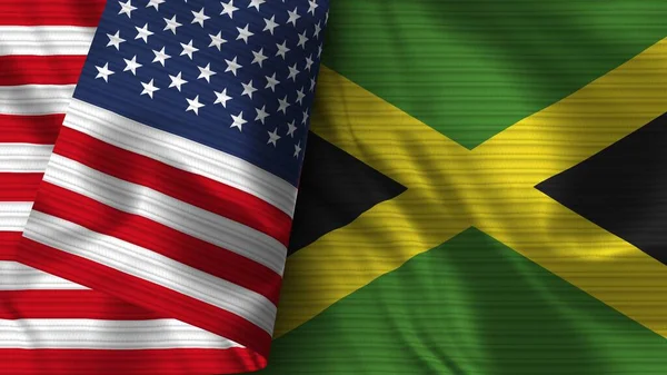 Jamaica Och Usa Realistisk Flaggväv Textur Illustration — Stockfoto