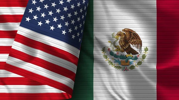 Mexico Verenigde Staten Van Amerika Realistische Vlag Stof Textuur Illustratie — Stockfoto