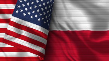 Polonya ve Amerika Birleşik Devletleri Gerçekçi Bayrak Kumaşı Dokusu 3D Görüntü
