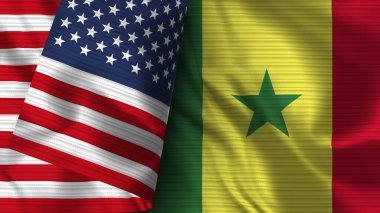Senegal ve Amerika Birleşik Devletleri Gerçekçi Bayrak Kumaşı Dokusu 3D İllüstrasyon