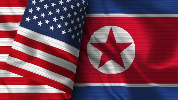 Coreia Norte Estados Unidos América Realista Bandeira Tecido Textura Ilustração — Fotografia de Stock