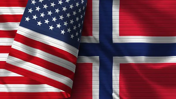 Norsko Spojené Státy Americké Realistic Flag Fabric Texture Illustration — Stock fotografie