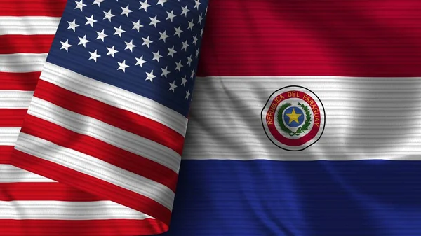 Paraguay Und Vereinigte Staaten Von Amerika Realistische Flagge Textur Illustration — Stockfoto