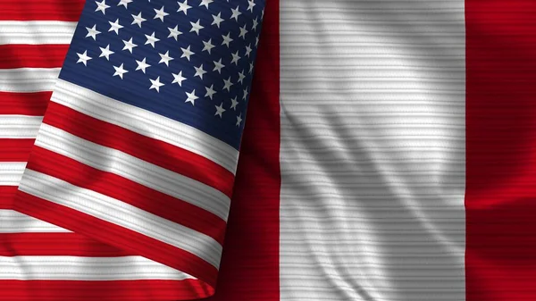 秘鲁和美利坚合众国的实际国旗面料3D插图 — 图库照片