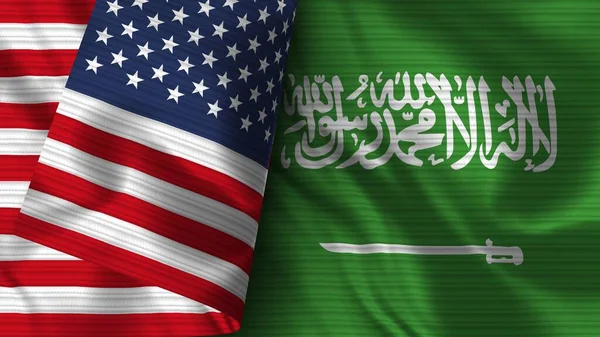 Arabia Saudita Stati Uniti America Bandiera Realistica Tessuto Texture Illustrazione — Foto Stock