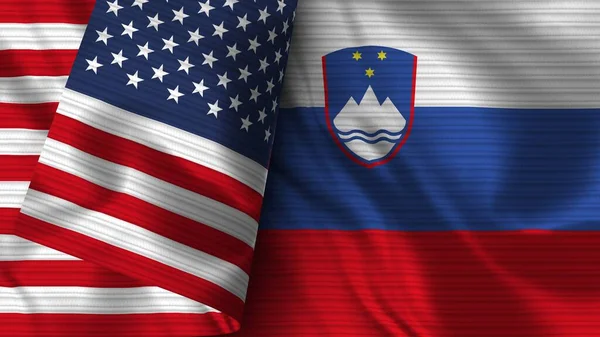 Slovenya Amerika Birleşik Devletleri Gerçekçi Bayrak Kumaşı Dokusu Görüntü — Stok fotoğraf