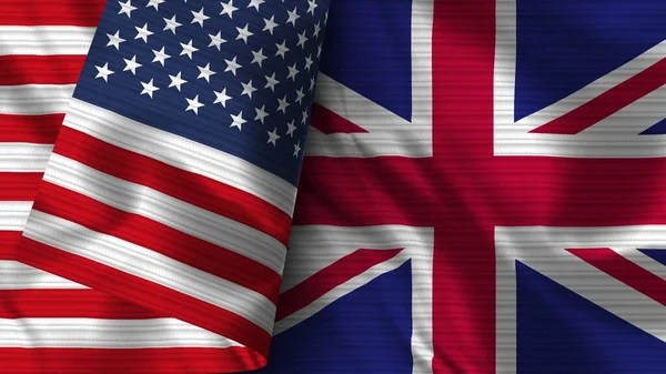 Birleşik Krallık Amerika Birleşik Devletleri Gerçekçi Bayrak Kumaşı Dokusu Görüntü — Stok fotoğraf