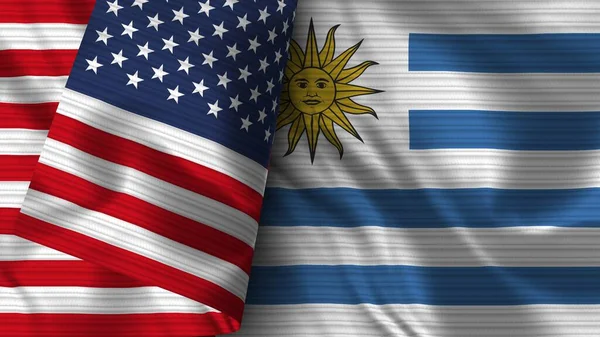 Uruguay United States America Realist Flag Fabric Texture Illustration — стокове фото