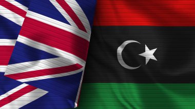 Libya ve Birleşik Krallık Gerçekçi Bayrak Kumaşı Dokusu 3D Görüntü