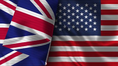 Amerika Birleşik Devletleri ve Birleşik Krallık Gerçekçi Bayrak Kumaşı Dokusu 3D Görüntü