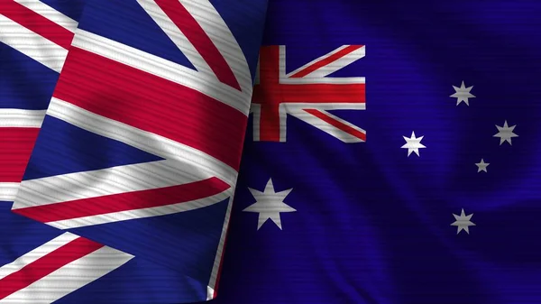 Australien Und Vereinigtes Königreich Realistische Flaggengewebe Textur Illustration — Stockfoto