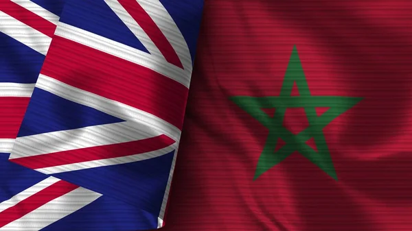 Marokko Verenigd Koninkrijk Realistische Vlag Stof Textuur Illustratie — Stockfoto