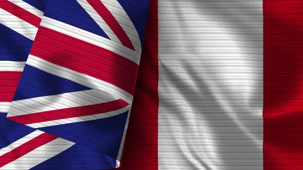 Peru Und Vereinigtes Königreich Realistische Flaggengewebe Textur Illustration — Stockfoto