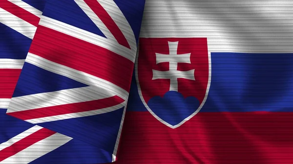 Slovakien Och Storbritannien Realistisk Flaggväv Textur Illustration — Stockfoto