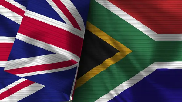 Dél Afrika Egyesült Királyság Realisztikus Zászló Szövet Textúra Illusztráció — Stock Fotó