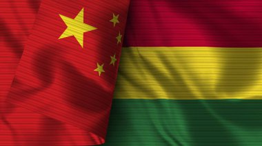 Bolivya ve Çin Gerçekçi Bayrak Kumaşı Dokusu 3B Görüntü