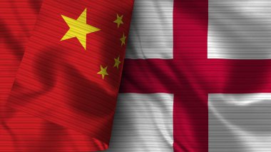 İngiltere ve Çin Gerçekçi Bayrak Kumaş Dokusu 3D Görüntü