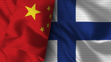 Finlandiya ve Çin Gerçekçi Bayrak Kumaşı Dokusu 3D Görüntü