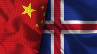 İzlanda ve Çin Gerçekçi Bayrak Kumaşı Dokusu 3D Görüntü
