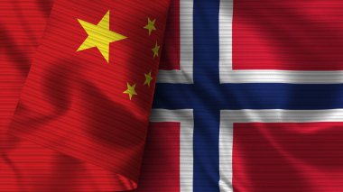 Norveç ve Çin Gerçekçi Bayrak Kumaşı Dokusu 3B Görüntü