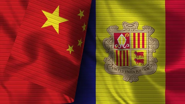 Andorra Çin Gerçekçi Bayrak Kumaşı Dokusu Görüntü — Stok fotoğraf