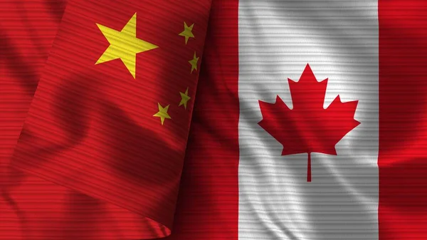Canada China Realist Flag Fabric Texture Illustration — стокове фото