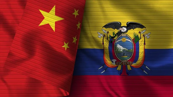 Ecuador Kína Realisztikus Zászló Szövet Textúra Illusztráció — Stock Fotó