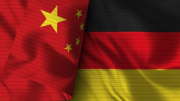 Jerman Dan China Realistic Flag Fabric Texture Illustration — Stok Foto