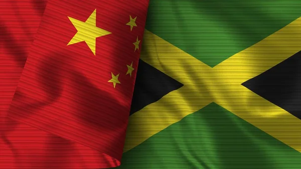 Jamajka Čína Realistické Vlajky Textilní Textura Ilustrace — Stock fotografie