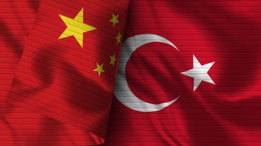 Türkiye ve Çin Gerçekçi Bayrak Kumaşı Dokusu 3D Görüntü