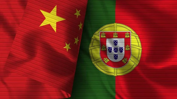 Portugal China Realistic Flag Fabric Texture Illustration — Photo